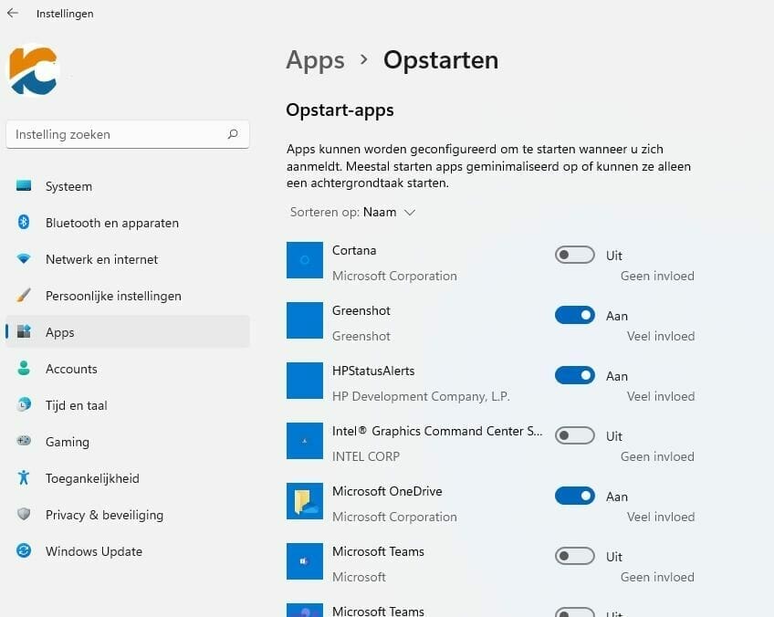 Windows 11 opstart-apps uitschakelen